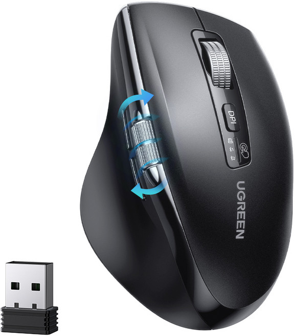 UGREEN 유그린 5000DPI 무한휠 스크롤 멀티페어링 블루투스 무선 마우스 인체공학 저소음 마우스 맥북 태블릿 노트북 컴퓨터 PC 호환 자동절전모드, Black, M751