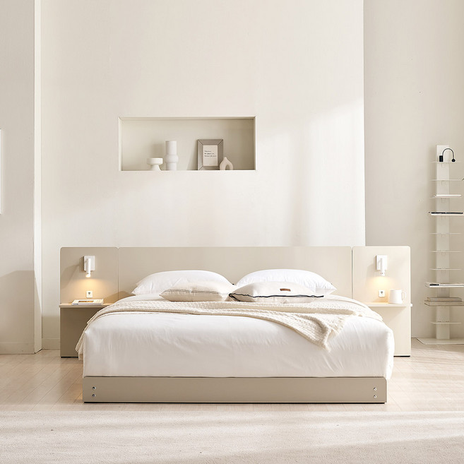 [베디스] 웨슬리 저상형 호텔식 침대프레임 (헤드 포함), 연그레이, 패널 1개 포함