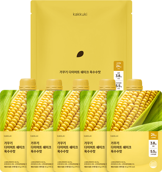 가꾸기 다이어트 단백질 쉐이크 (옥수수맛) 1팩 5개입 식단 맛있는 식사대용 파우치 체조식, 1세트, 5회분