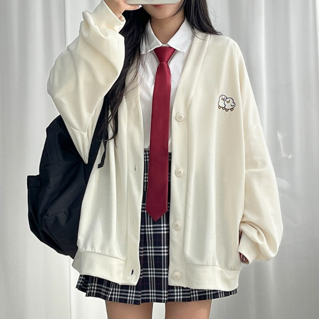 자체제작 트윈 오리 오버핏 가디건 2컬러 자수 포인트 캐릭터