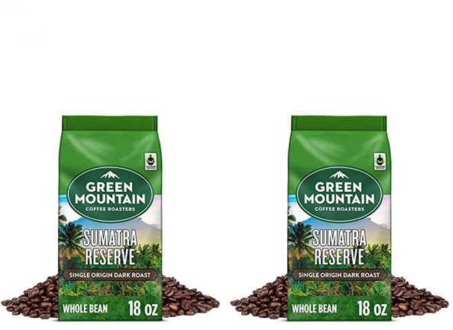 Green Mountain Coffee Roasters 원두 홀빈 그린 마운틴 커피 로스터스 수마트라 리저브 다크 로스트 18온스팩 2, Sumatra Reserve, 0.4 액량 온스 (2개 묶음)