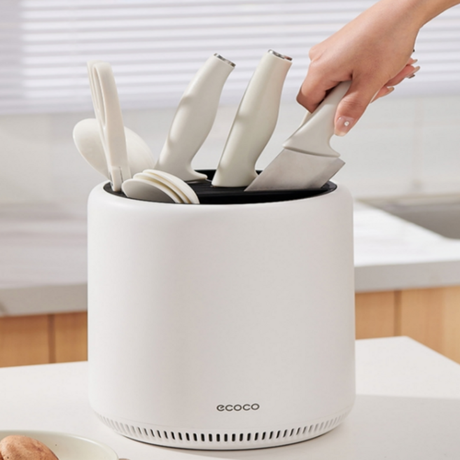 모드인 다용도 주방 원형 칼꽂이 수저 정리함, 1개, 화이트