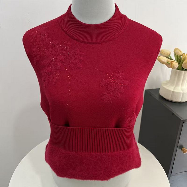 無袖針織衫 葉子刺繡 珠飾點綴