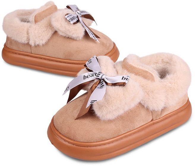 발캉스 여성용 겨울 리본 푹신말랑 쿠션 방한 털 슬립온