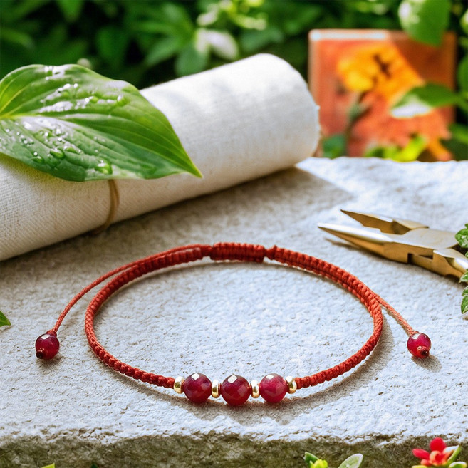 [삐뚠별찌]7월 탄생석 루비 매듭 팔찌 행운팔찌 소원팔찌 오행