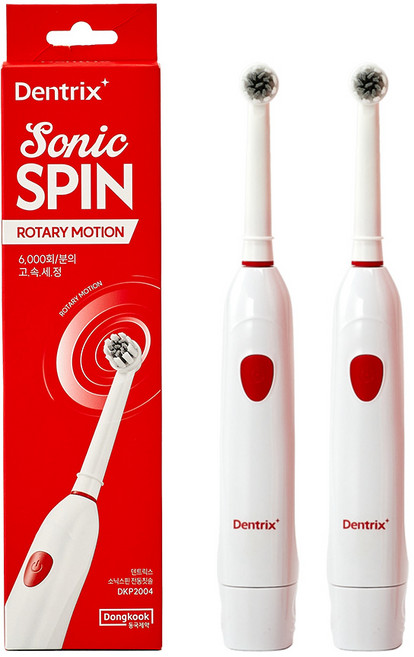 동국제약 덴트릭스 소닉스핀 전동칫솔 음파 전동칫솔 진동칫솔 자동칫솔, DKP2004, 화이트, 2개