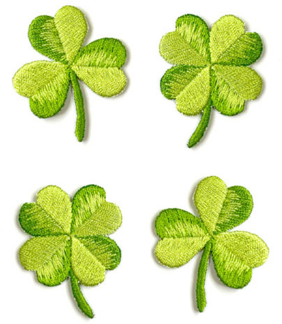 티큐 행운 세잎 네잎클로버 열접착식 자수 스티커 와펜 패치 2종 세트 E422, 1세트