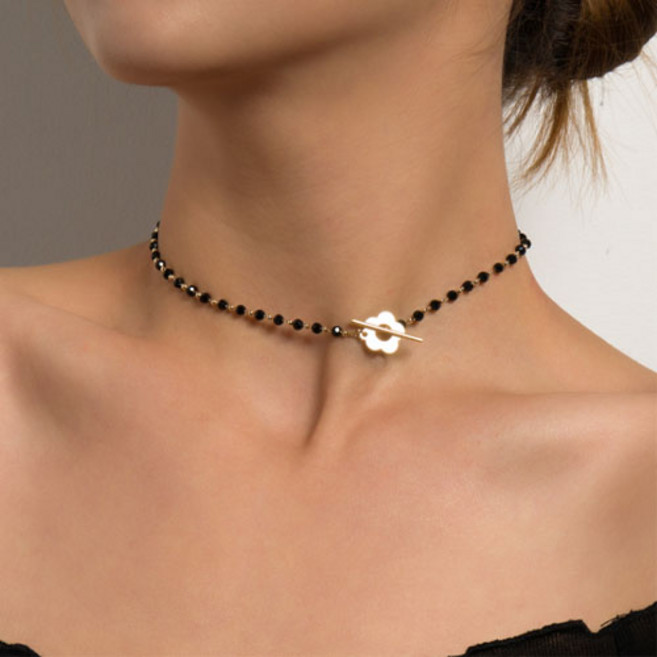 블랙 비즈 플라워 초커 목걸이 2종 세트 TQ651S