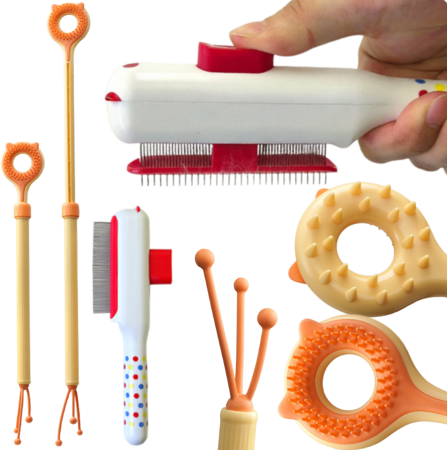 프라홈 반려동물 마사지 양면 효자손 그루밍 털제거 브러쉬빗, 1개, 멀티컬러