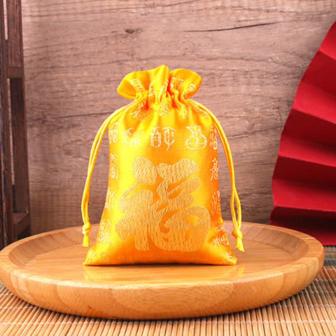 행운공방 고급 전통 복주머니 5가지 색상 답례품 외국인 선물 포장 비단 자수, 5개, 금색