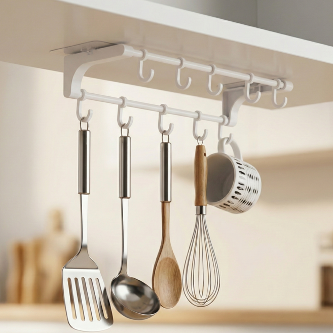비오니 싱크대 주방 다용도 무타공 행거 이동식 조리도구 걸이 후크, 1개, 화이트