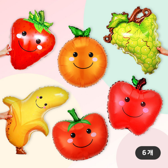 [파티지_로켓] 과일풍선 모음 / 채소 야채 딸기 오렌지 수박 도토리, C_A_과일 은박풍선 6종 SET (6개)
