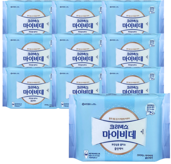 마이비데 클린케어 화장실용 물티슈 휴대형, 87g, 46매, 10개