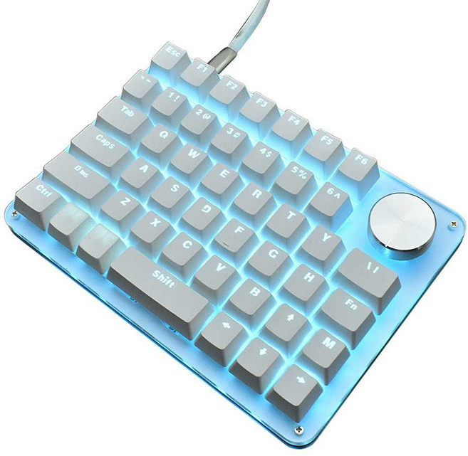 한손키보드 매크로 단축키 키보드 게이밍 프로그래밍 디자이너 왼손 기계식 노브 편집용, 화이트 키보드 블루라이트, 일반형