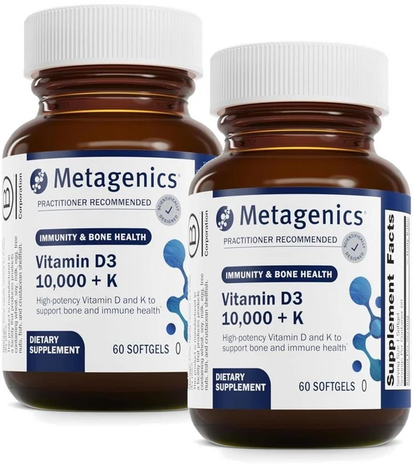 메타제닉스 비타민D3 10000IU 위드 비타민 K2 소프트젤 Metagenics Vitamin D3 + K, 2개, 60정 - 쿠팡