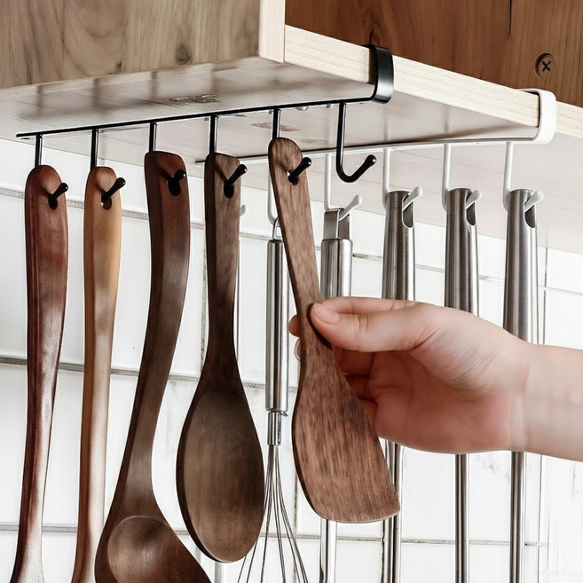 주방 다용도 선반하단 클립형 컵걸이 조리도구 정리대, 1개, 블랙 black