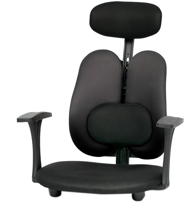 체어포커스 기능성 엔젤 G07 요추형 팔걸이 헤드 좌식의자 패브릭원단, 블랙