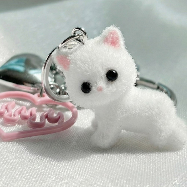 모먼트린 하트 고양이 키링, 1개, 화이트캣