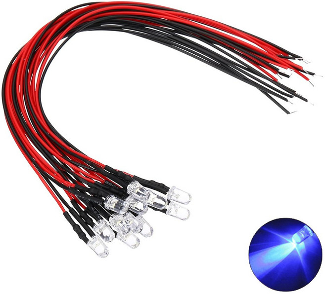 24V LED 블루 표시등 저항 내장형 와이어 케이블 일체형 산업용 DIY 전기 배선 조명 표시등, 10개