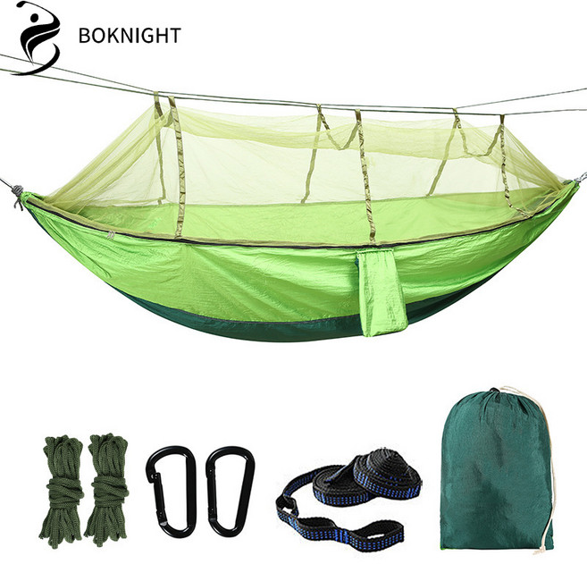 복나이트 해먹 야외 해먹 그네 캠핑해먹 가정용해먹 해먹거치대 모기장 그물침대, 260*140cm, 짙은 녹색과 과일 녹색