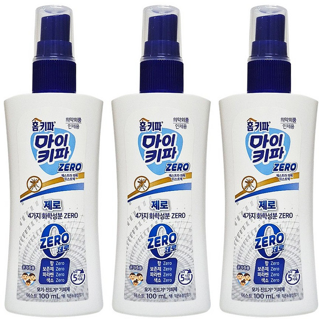 [자취몰] 홈키파 마이키파 몸에 뿌리는 스프레이 모기약 미스트 기내반입가능 머리끈증정, 3개, 100ml