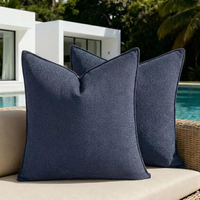 Fancy Homi Pack of 2 Waterproof Soft Chenille Decorative Outdoor Throw Pillow Covers Solid Light B