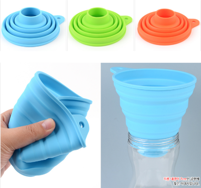 MARKET.MR_ 간편보관 실리콘 입구넓은 깔대기 깔대 페트병 생수병 음료 투입구 소분 과실주 곡식 대형 깔대기 칵테일 소분용 유연한 분말 업소용 가정용 접이식 3컬러, 3.7cm~12cm, 1개, 오렌지
