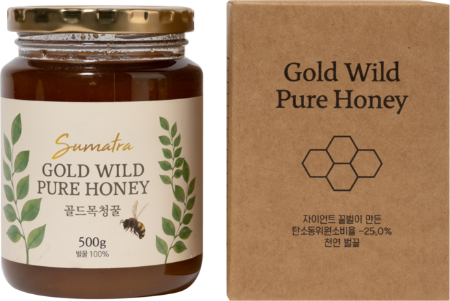 인도네시아 골드 목청꿀 잡화 야생화 고급 명품 답례품 선물세트 천연 벌 토종꿀, 350g, 1개