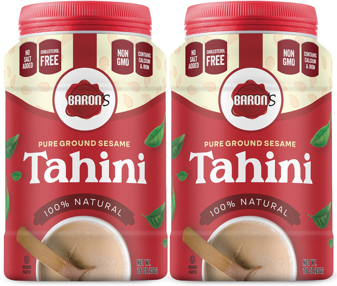 바론스 순수 타히니 참깨 페이스트 | 후무스 딥 및 바바 Baron's Kosher 100% Pure Ground Sesame Tahini 16-ounce Jars (1 Pou, Sesame_1 Pound (Pack of 2), 1개