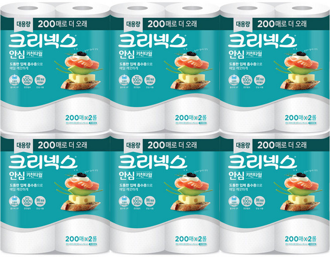 크리넥스 안심 키친타월, 200매, 12개