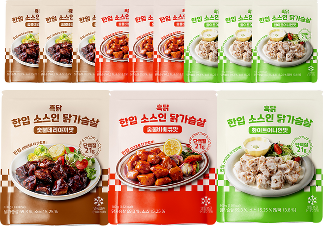 흑닭 혼합 한입소스인 닭가슴살 3종, 12개, 100g