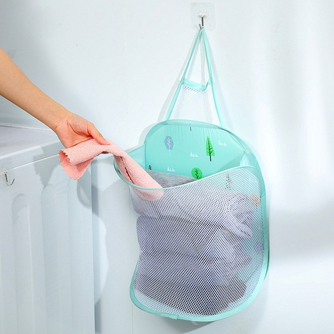 클린홈 접이식 메쉬 빨래바구니 걸이형 빨래통