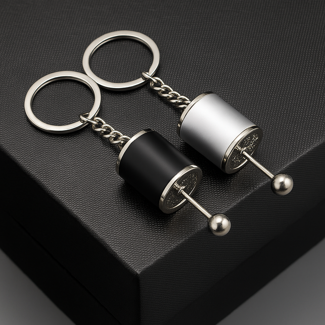 아워후 수동기어 스트레스 해소 열쇠고리 자동차 키링, 1개, 블랙+실버