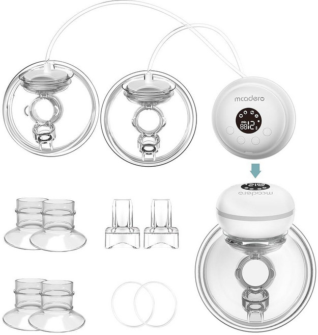 Mcadero M2 3 in 1 전기 유축기 4가지 모드 및 12가지 레벨 LED 디스플레이가 있는 웨어러블 매우 조용하고 통증 없음 2팩 화이트, 화이트 M2