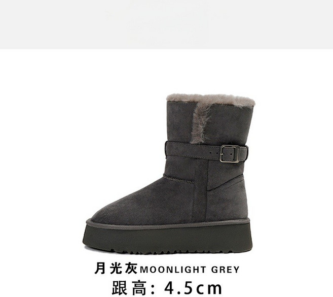 羊皮版厚底灰色雪地靴女 冬季新款長筒加絨加厚保暖高筒靴棉鞋