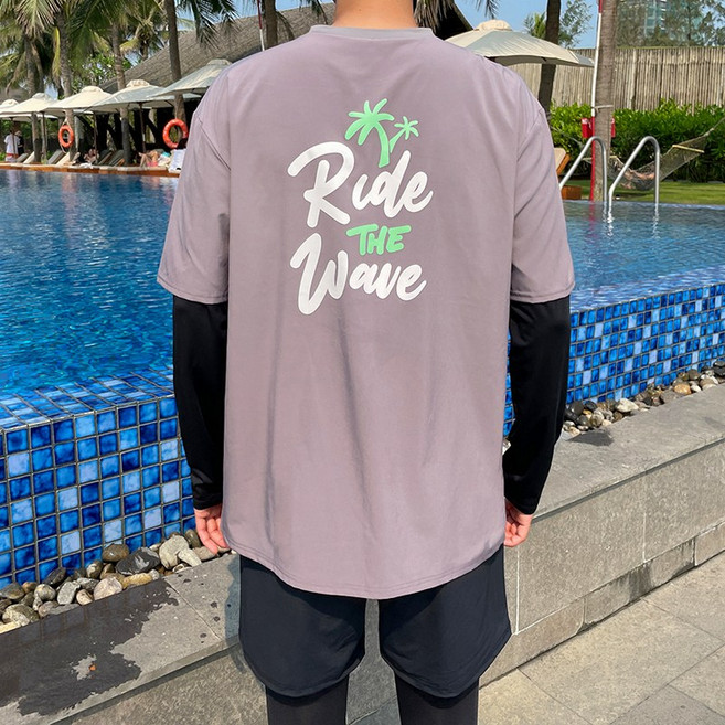 남자 래쉬가드 긴팔 반팔 레이어드 수영복상의 SW19820F, 블랙/XL[105]