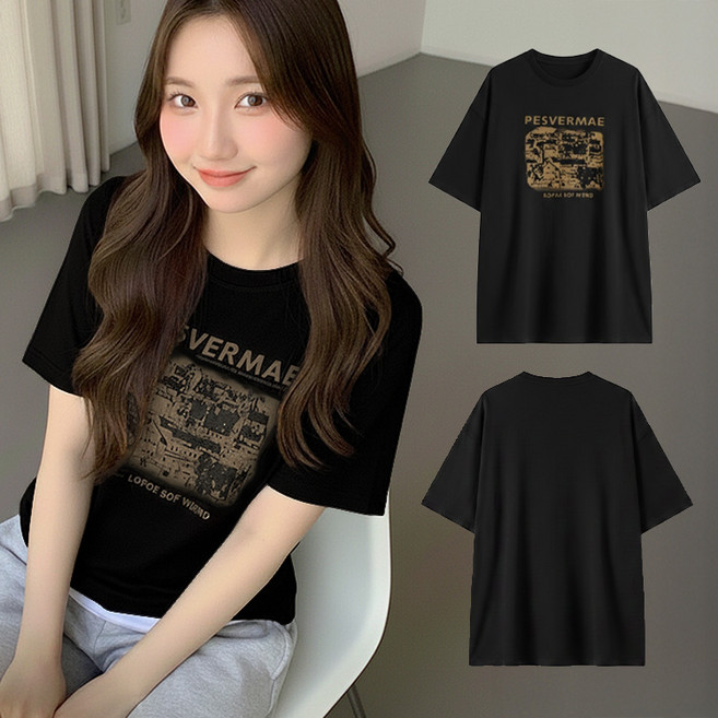 데일로엔 여성 여름 데일리 오버핏 레터링 캐주얼 반팔 티셔츠