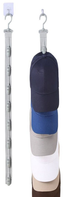 Dnc 벽걸이형 클립 모자걸이 캡 정리걸이 수납 스트랩, 그레이, 1개