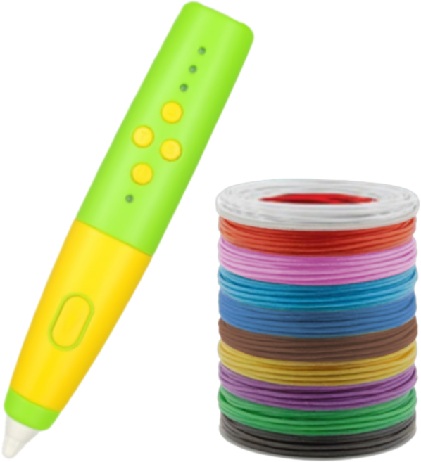 마루미르 프리투 3D펜 무선 저온 동작 PCL필라멘트 사용, 녹색/노랑, 5m10종 패키지