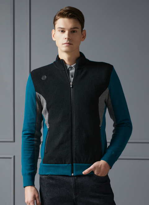 [닥스골프] 남성 블루 컬러블록 방풍 풀집업 스웨터 DGSW2D711T3