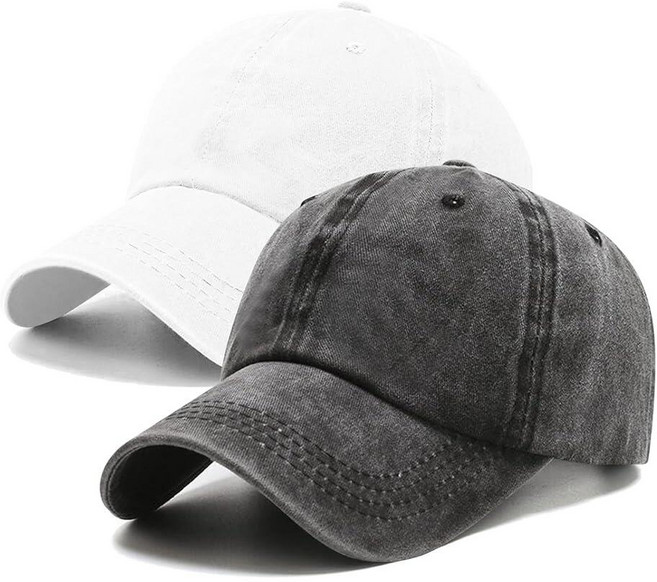 PFFY 빈티지 워싱 디스트레스드 야구 모자 골프 볼캡 남성 여성용 블랙+카키(세탁), Black+white(pin)