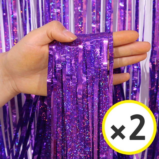 생일파티 용품 파티커튼 42컬러 홀로그램/새틴 무광/파스텔/샤이니 포토존 소품 은박 수술 가랜드 커튼 [에브리띵스마일], 홀로그램 퍼플, 2개