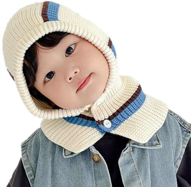 두두픽스 보씨엘 아동 스트라이프 발라클라바 레트로 후드 머플러 넥 워머 바라클라바 YZJ0231