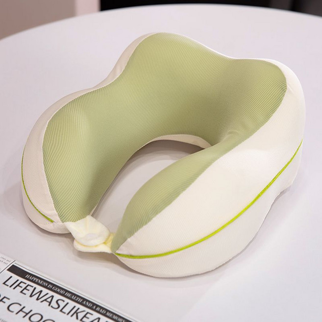 u型枕 護頸枕 旅遊搭子 飛機旅行 頸部靠枕 車用 頸椎枕 高鐵便攜, 1個, 綠內白外【冰絲款/升級記憶棉內芯】