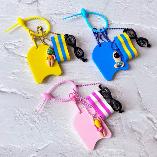 수영 킥판 풀부이 키링 세트 [9종 수영장 가방 장식 고리 땅콩 수친 열쇠고리 키홀더 백참 여름 운동, 7.실리콘타이파츠세트 블루, 1개, 7.실리콘타이파츠세트 블루