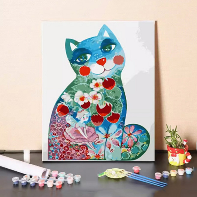 푸아이 명화그리기 귀여운 컬러 고양이 모음15종 캔버스 두꺼운액자 유화그리기 소형-대형사이즈, 50x65cm, NO.11, 1개
