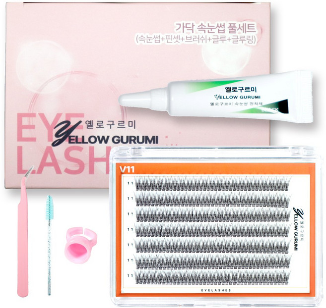 부분 가닥 인조 속눈썹 풀세트 280pcs 대용량 아이돌 아이래쉬 V형 글루 블랙, 1개, 13번(11mm)