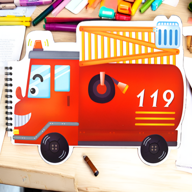 사각마켓 국내생산 흥미유발 캐릭터 어린이 스케치북, 소방차, 1개