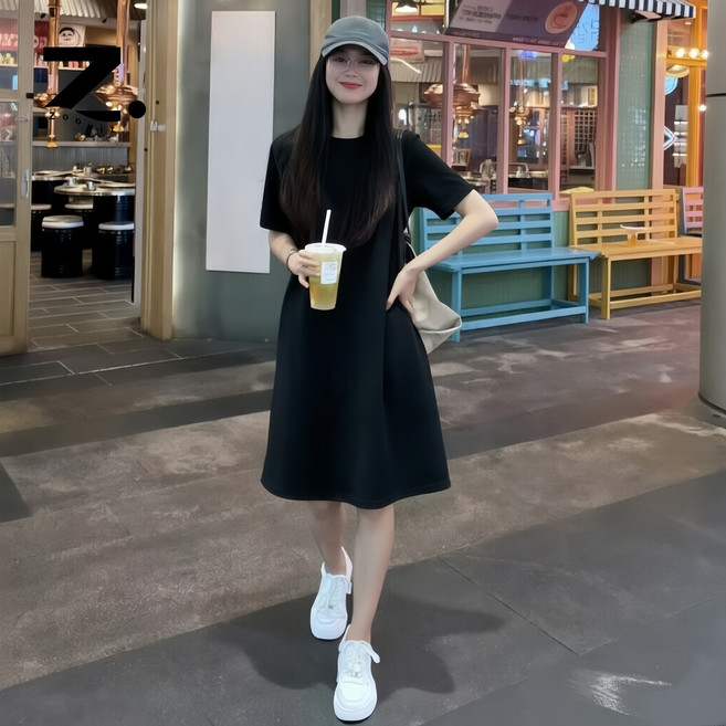 Zoovit 여성 빅 사이즈 원피스 반팔티 루즈핏 버전 미디 스커트