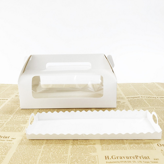 이로운박스 투명창 롤케이크 손잡이상자 도넛 쿠키 케이크틀 화이트 창문형 베이커리 빵 2호, 1개